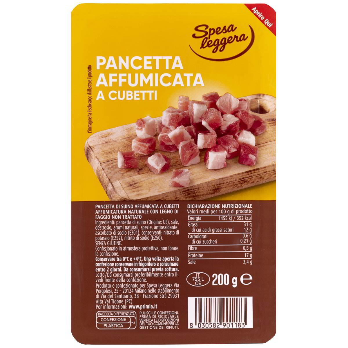 PANCETTA AFFUMICATA CUBETTI SPESA LEGGERA GR.200 Tigros
