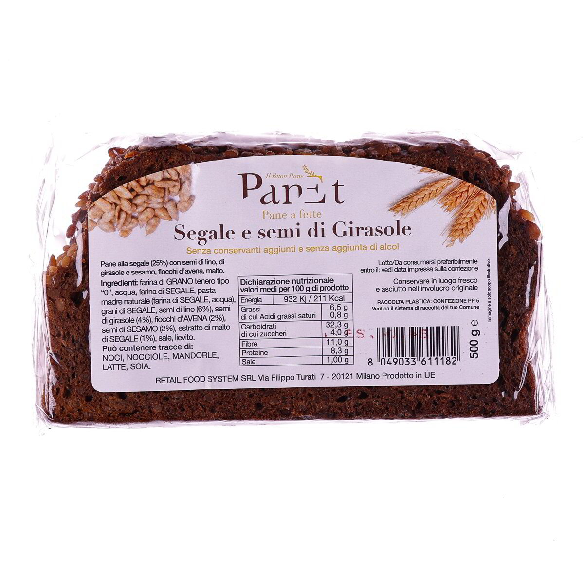 PANE DI SEGALE C/SEMI DI GIRASOLE 500 g - Tigros